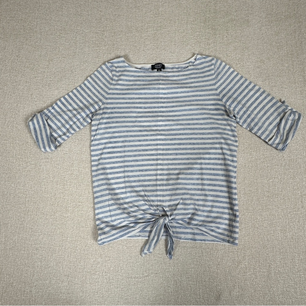 Jones New York Blue and White Striped Long Sleeve Top